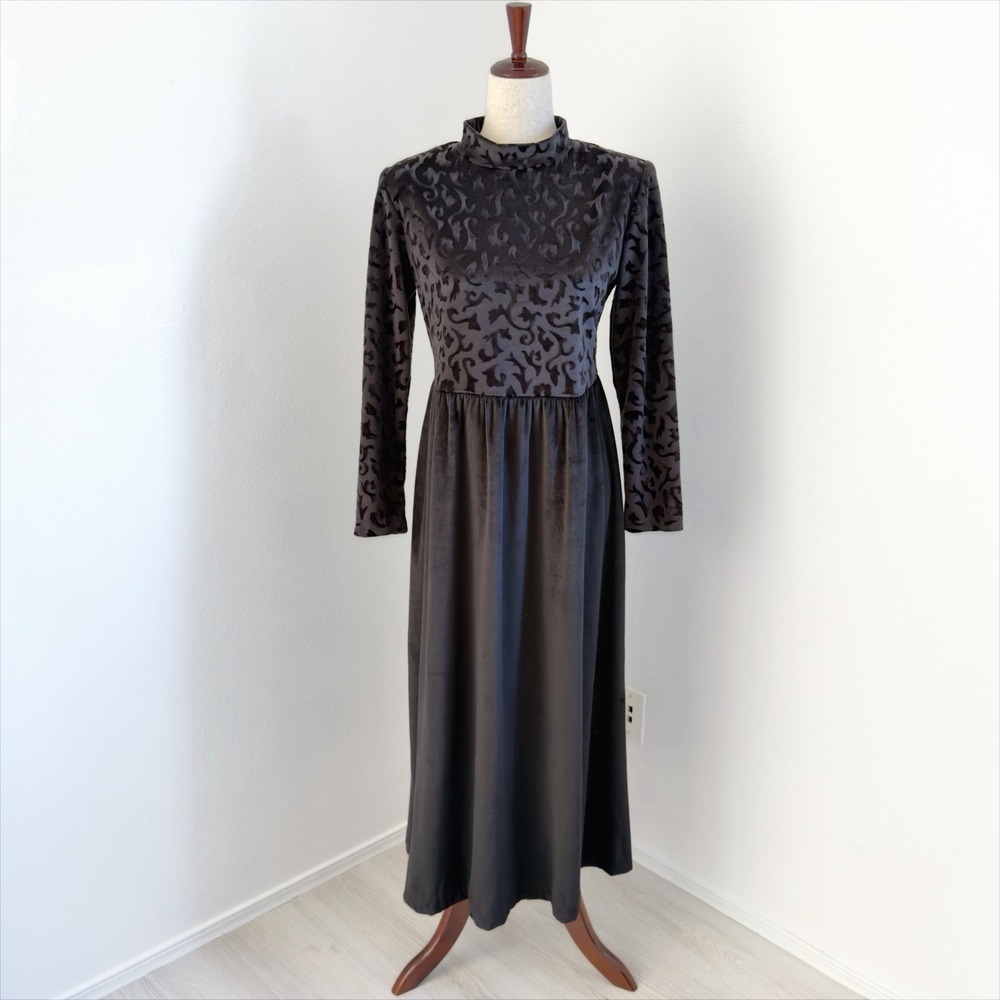 Vintage Coldwater Creek Velvet Maxi Dress Womens 10 Black Goth Victorian Modest